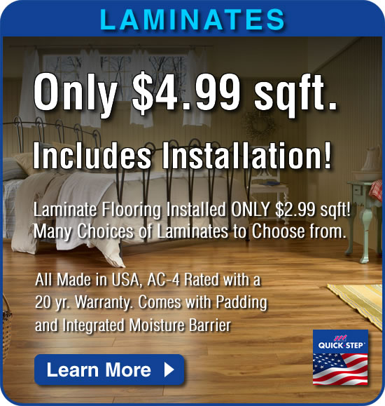 Laminate flooring installed for only $4.99 sqft.!